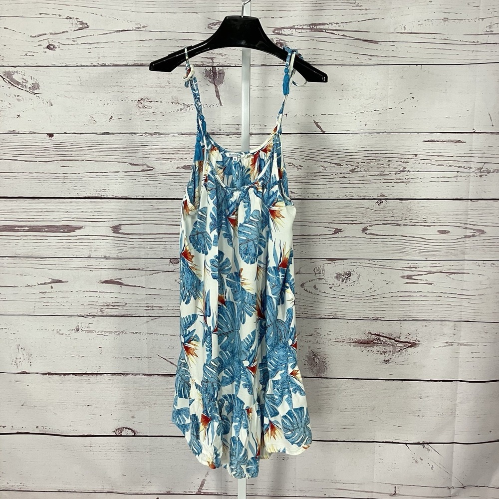 Blue Island Tropical Floral Tie Shoulder Peasant Dress Boho Beachy Womens XL